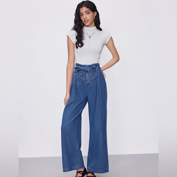 NWT Cider Blue High Waist Solid Bowknot Wide Leg Jeans Women’s Size 1XL - Picture 6 of 6